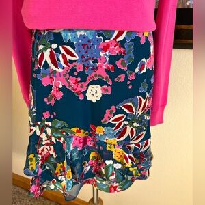 Saloni Size 4 Silk Velvet Skirt Blue Floral